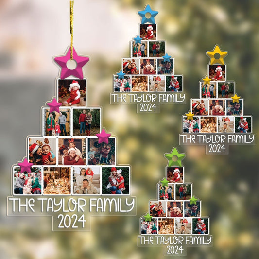 Photo Family Tree Christmas, Personalized Acrylic Photo Ornament, 1st Christmas Together, Family Ornament, Custom Family Photo Tree Ornament