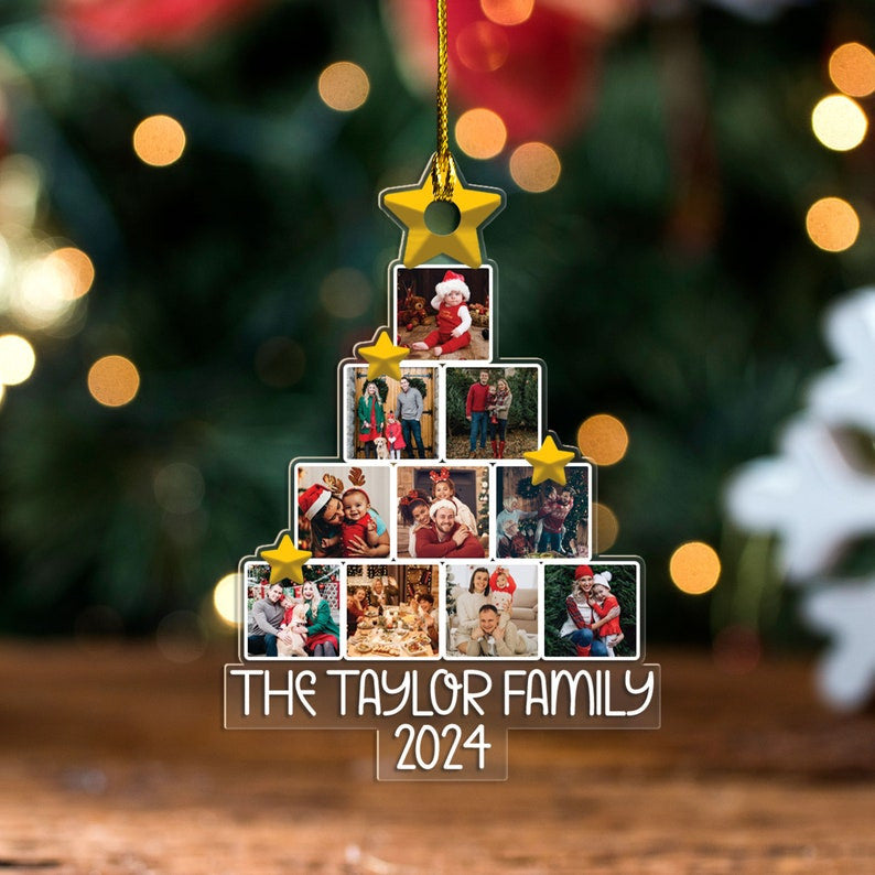 Photo Family Tree Christmas, Personalized Acrylic Photo Ornament, 1st Christmas Together, Family Ornament, Custom Family Photo Tree Ornament