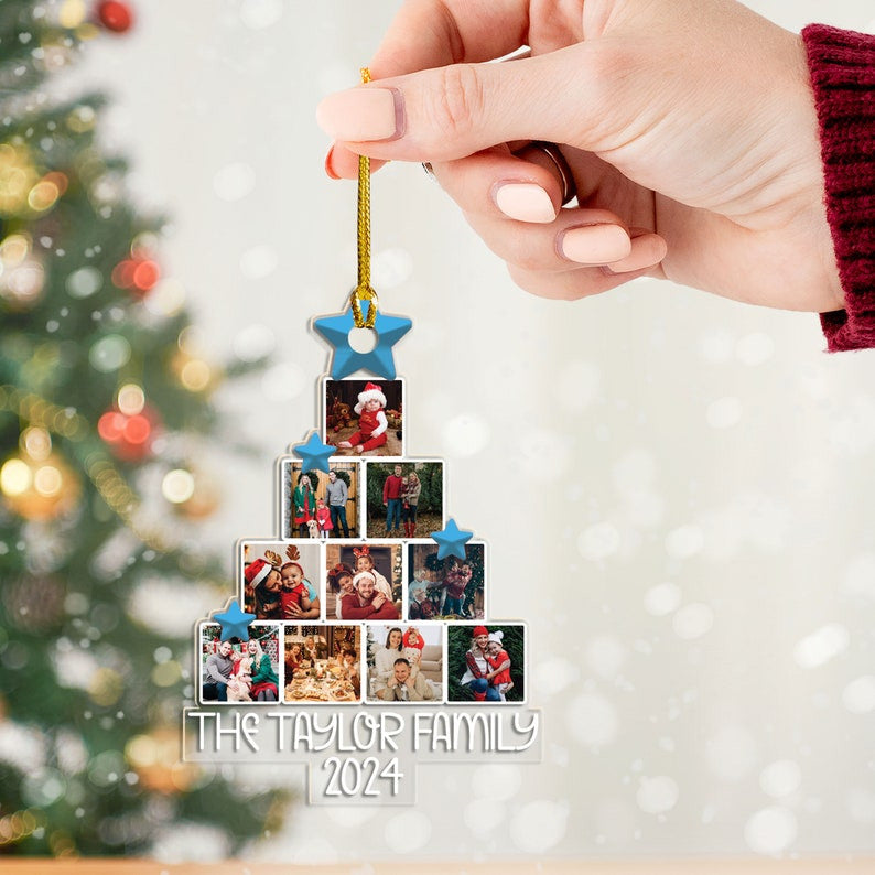 Photo Family Tree Christmas, Personalized Acrylic Photo Ornament, 1st Christmas Together, Family Ornament, Custom Family Photo Tree Ornament