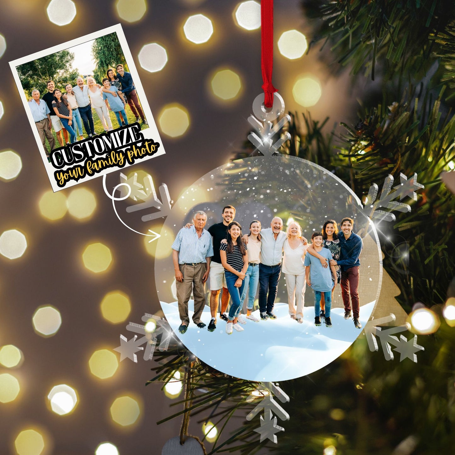 Snowflakes Custom Photo Family, Friends - Personalized Acrylic Photo Ornament