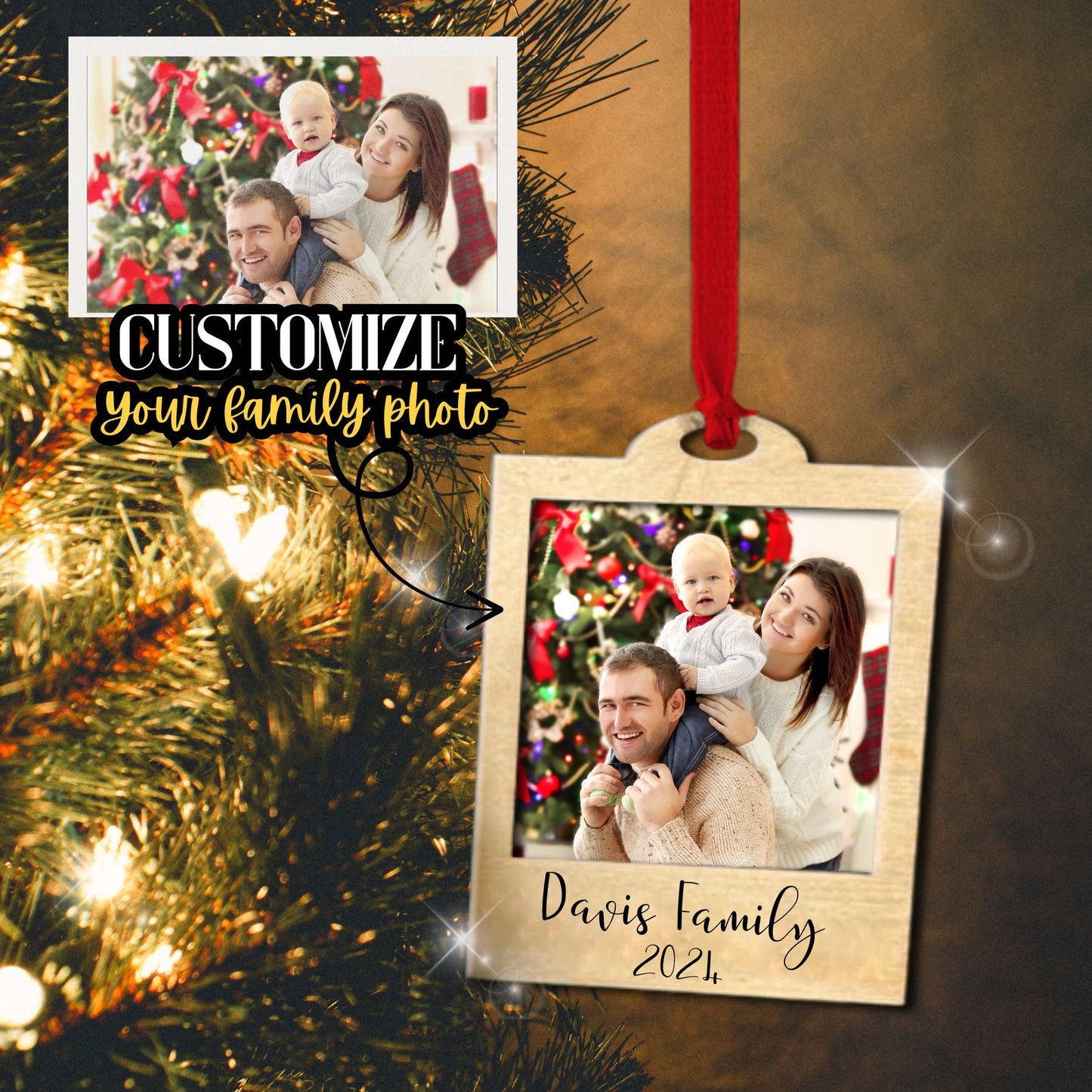 Personalized Photo Christmas Ornament, Wood ornament, Photo Christmas gift